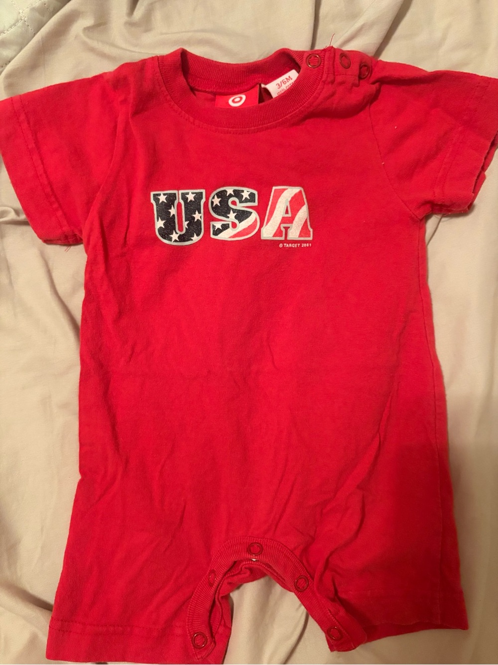 Vintage 2001 Target Red USA Graphic Baby One-Piece Romper